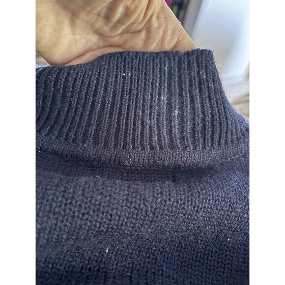 Vtg 80s Liz Claiborne Navy Merino Wool Tyrolean Cross Stitch Film Art Sweater SP - Picture 12 of 12